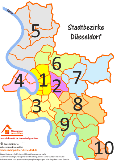 Karte Düsseldorfer Stadtbezirke